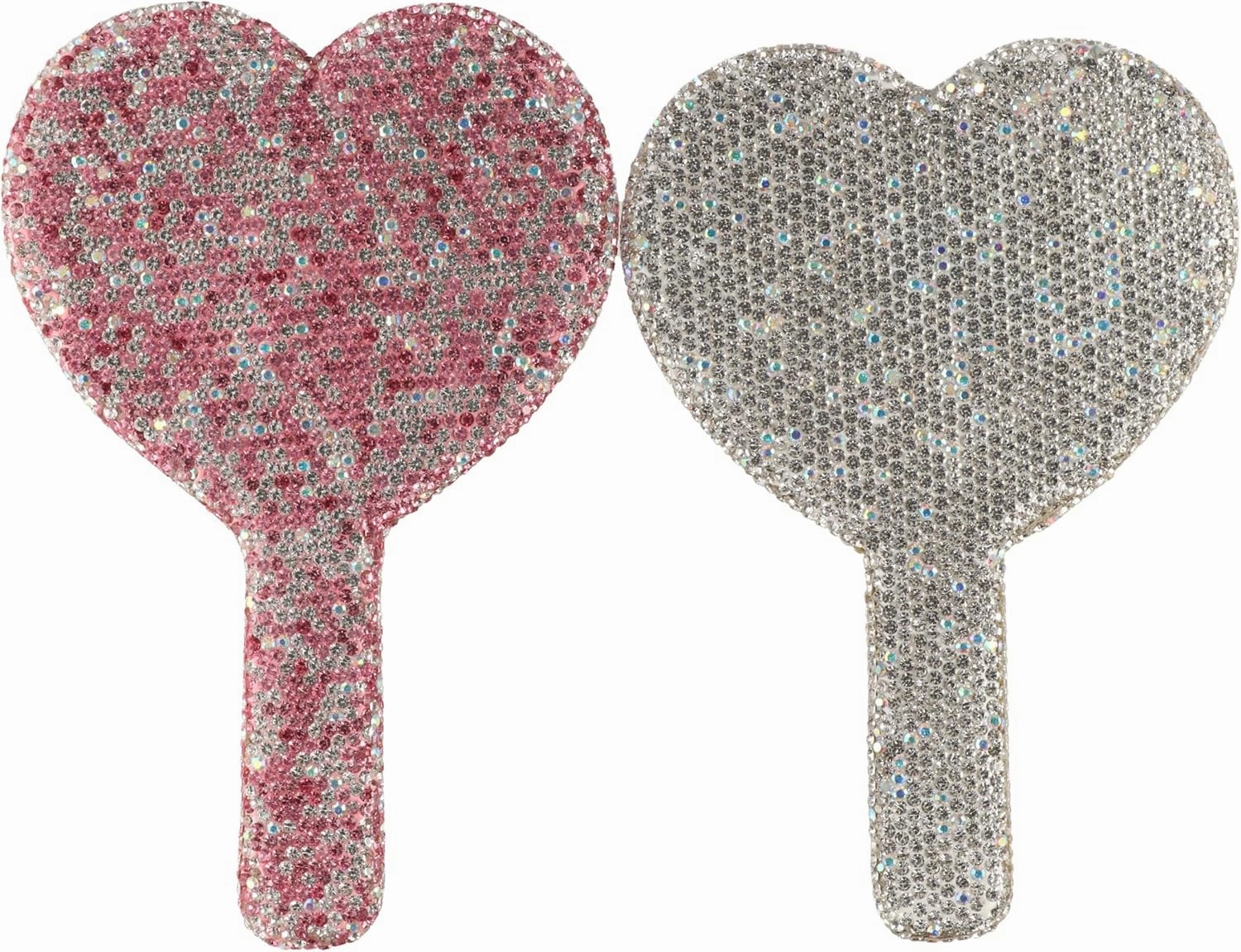 2 Pcs Rhinestone Handheld Mirror Handheld Makeup Mirror Beauty Tools Love Heart Mirror with Handle Cosmetic Hand Mirror