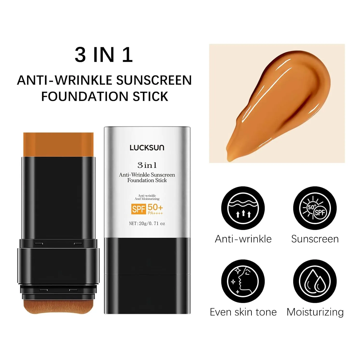 3-in-1 Anti-Wrinkle   Broad Spectrum SPF 50 Foundation Stick - Full Coverage, Flawless Finish, Lightweight Liquid Texture (#003, 0.71 Fl Oz (Pack of 1))
