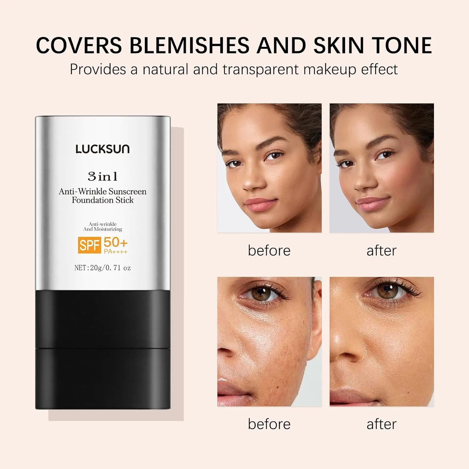 3-in-1 Anti-Wrinkle   Broad Spectrum SPF 50 Foundation Stick - Full Coverage, Flawless Finish, Lightweight Liquid Texture (#003, 0.71 Fl Oz (Pack of 1))