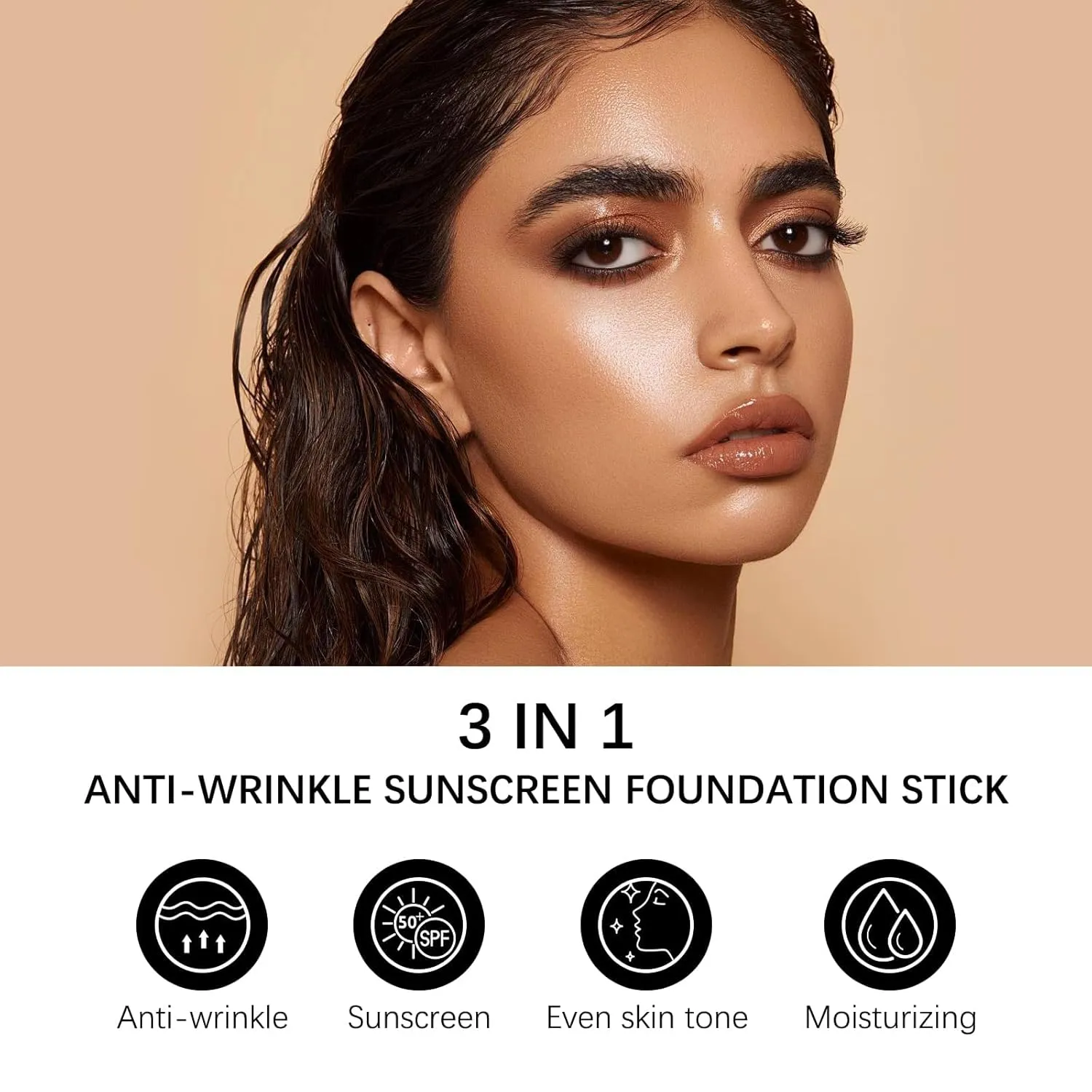 3 In 1-Foundation Stick, Flawless Eraser Foundation Stick With Brush, SPF 50     Multi-Use Makeup Lightweight, Moisturizing Double (Dark)