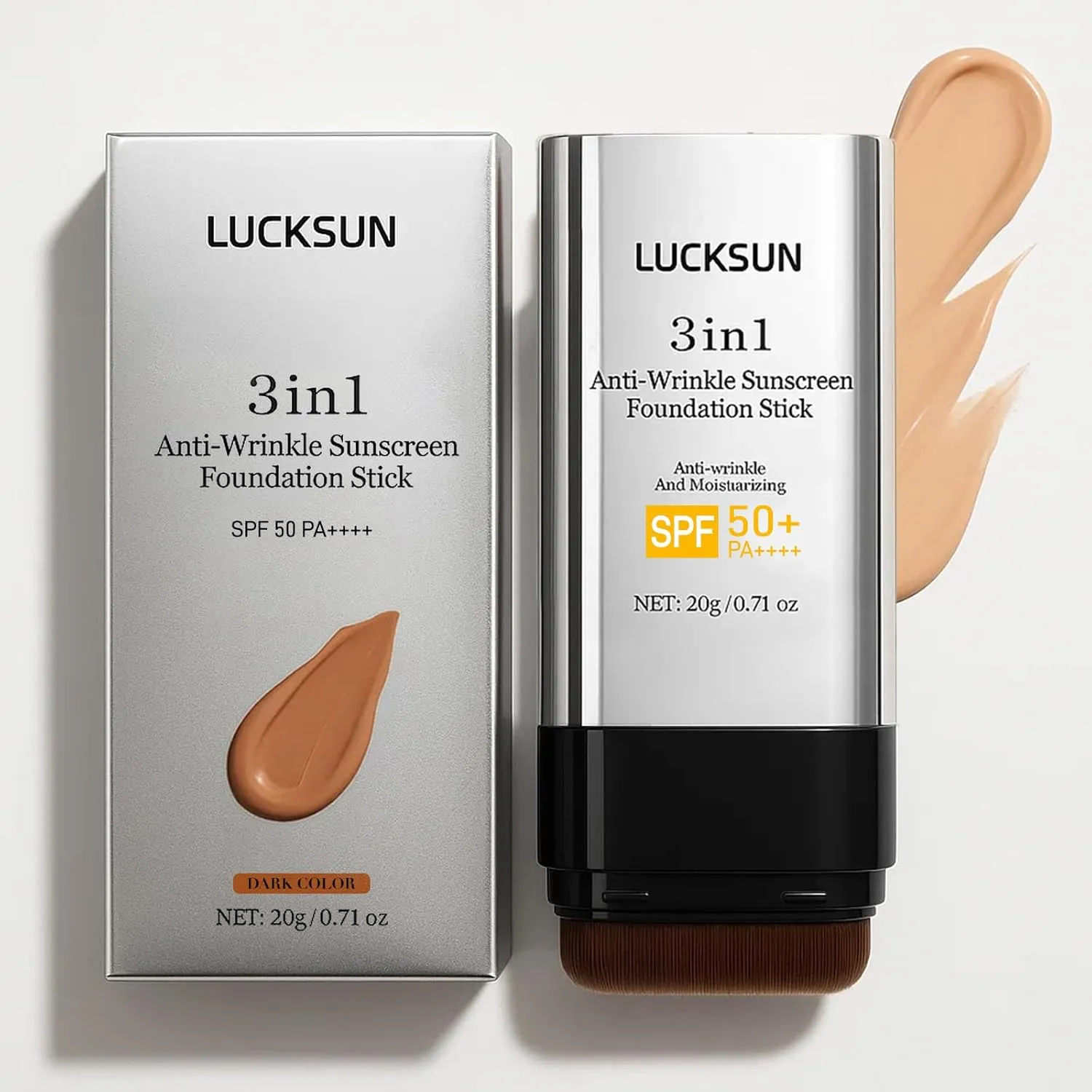 3 In 1-Foundation Stick, Flawless Eraser Foundation Stick With Brush, SPF 50     Multi-Use Makeup Lightweight, Moisturizing Double (Dark)