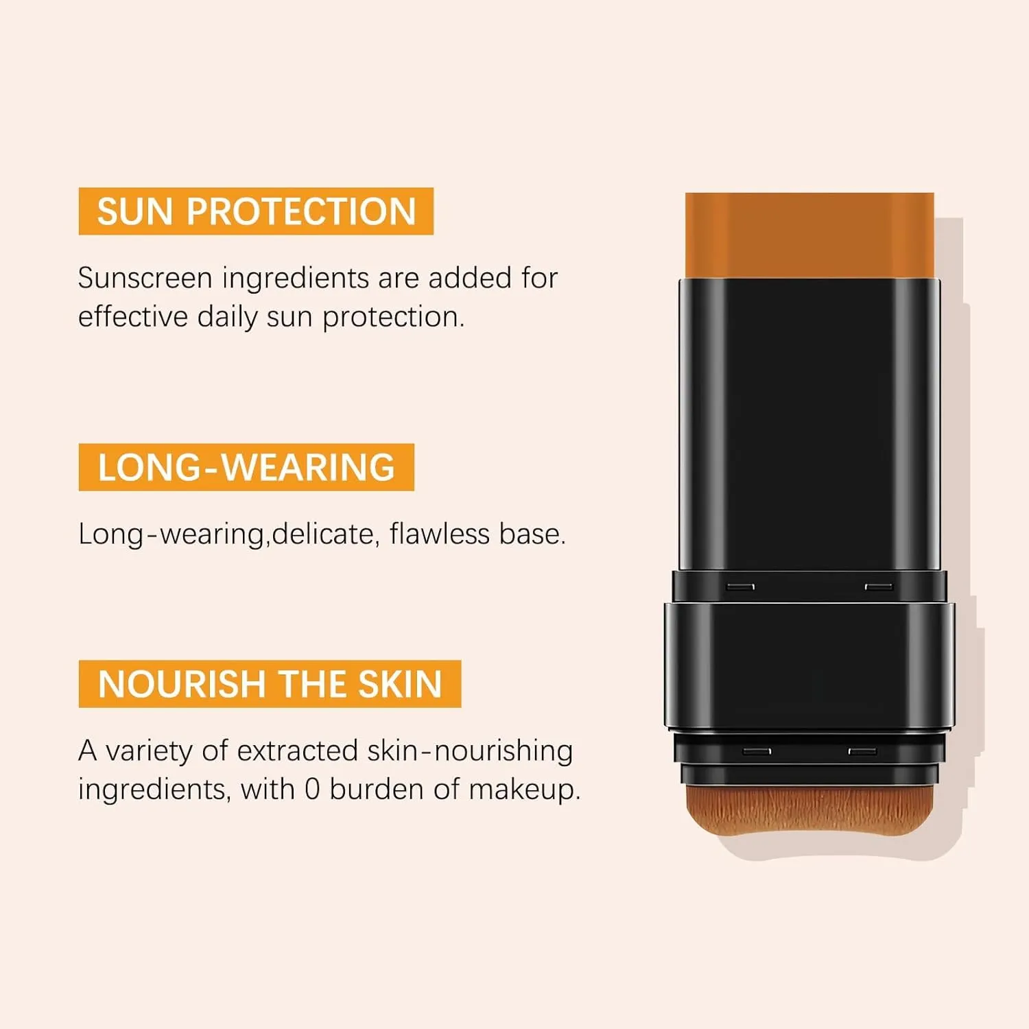 3 In 1-Foundation Stick, Flawless Eraser Foundation Stick With Brush, SPF 50     Multi-Use Makeup Lightweight, Moisturizing Double (Dark)