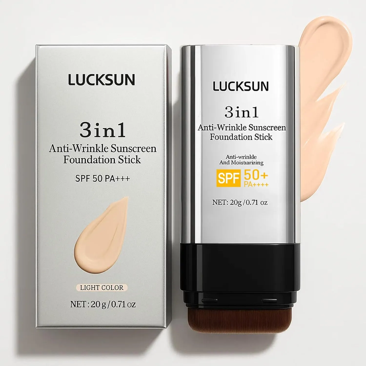 3 In 1-Foundation Stick, Flawless Eraser Foundation Stick With Brush, SPF 50     Multi-Use Makeup Lightweight, Moisturizing Double (Light)