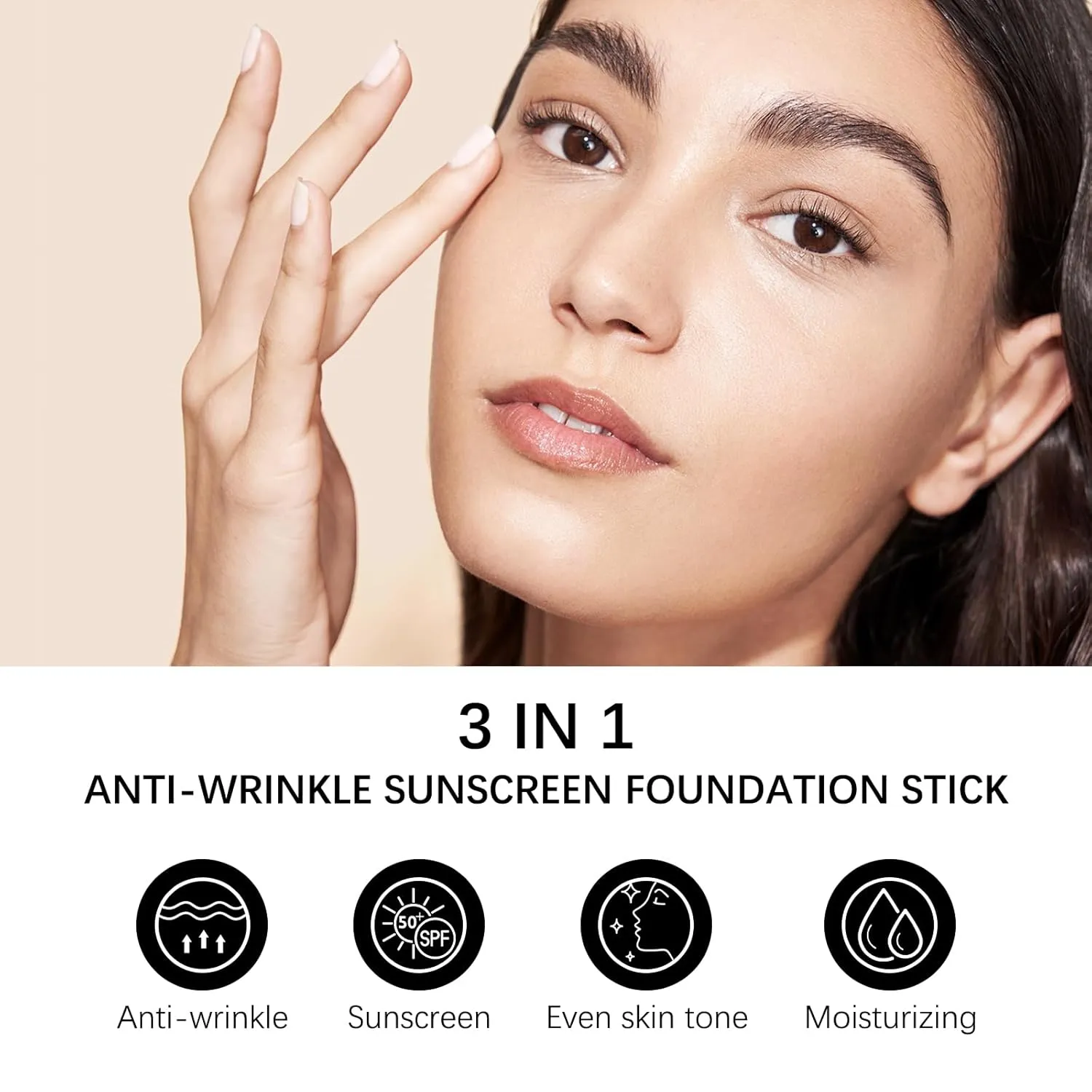 3 In 1-Foundation Stick, Flawless Eraser Foundation Stick With Brush, SPF 50     Multi-Use Makeup Lightweight, Moisturizing Double (Light)