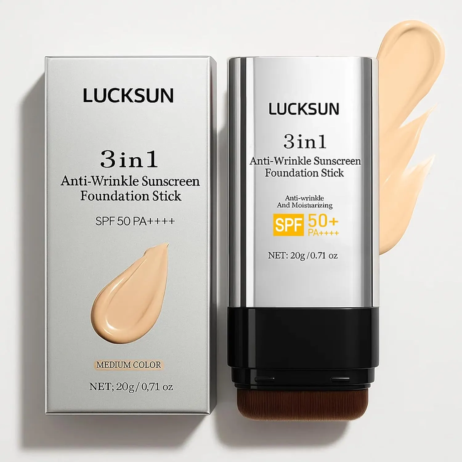 3 In 1-Foundation Stick, Flawless Eraser Foundation Stick With Brush, SPF 50     Multi-Use Makeup Lightweight, Moisturizing Double (Moderate)