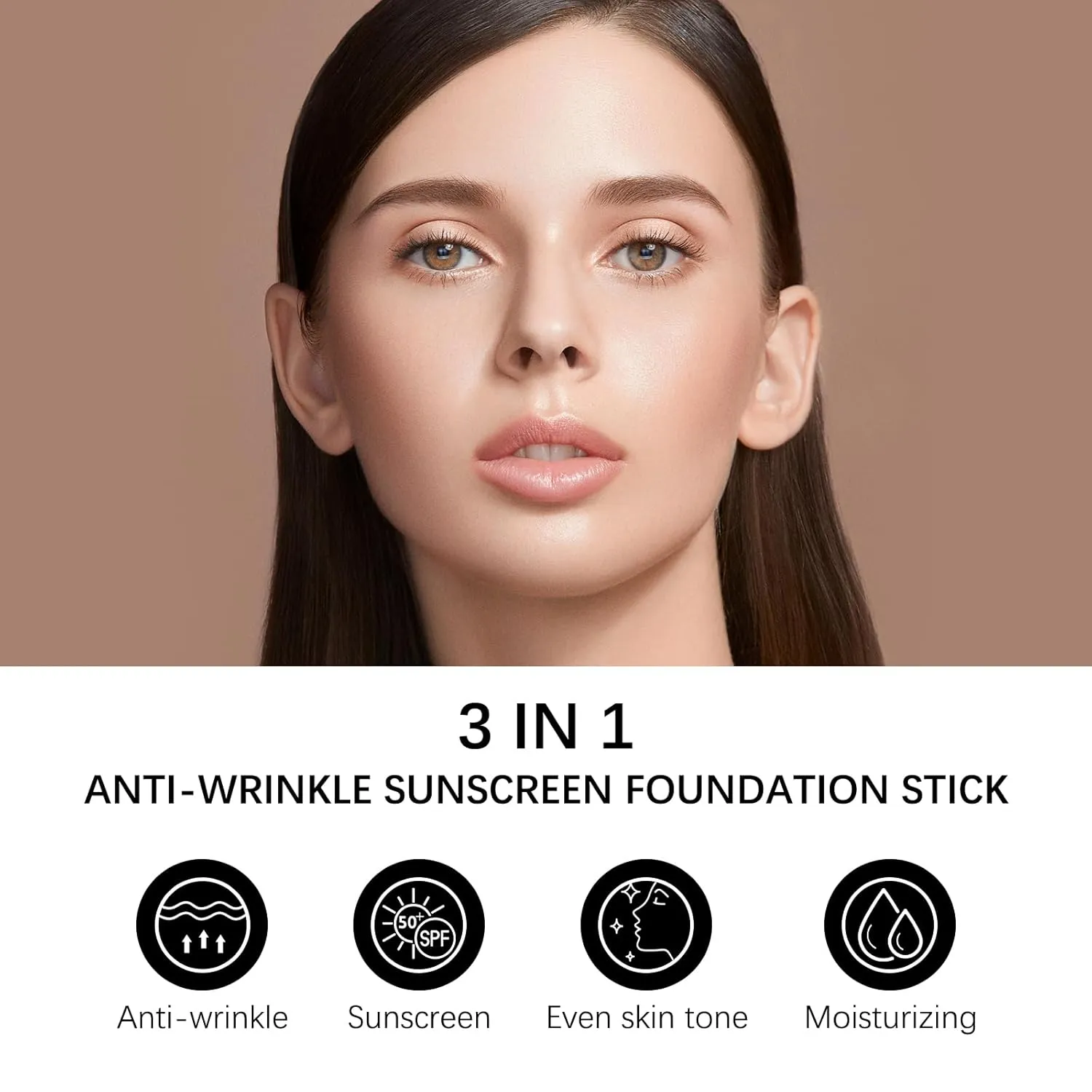 3 In 1-Foundation Stick, Flawless Eraser Foundation Stick With Brush, SPF 50     Multi-Use Makeup Lightweight, Moisturizing Double (Moderate)
