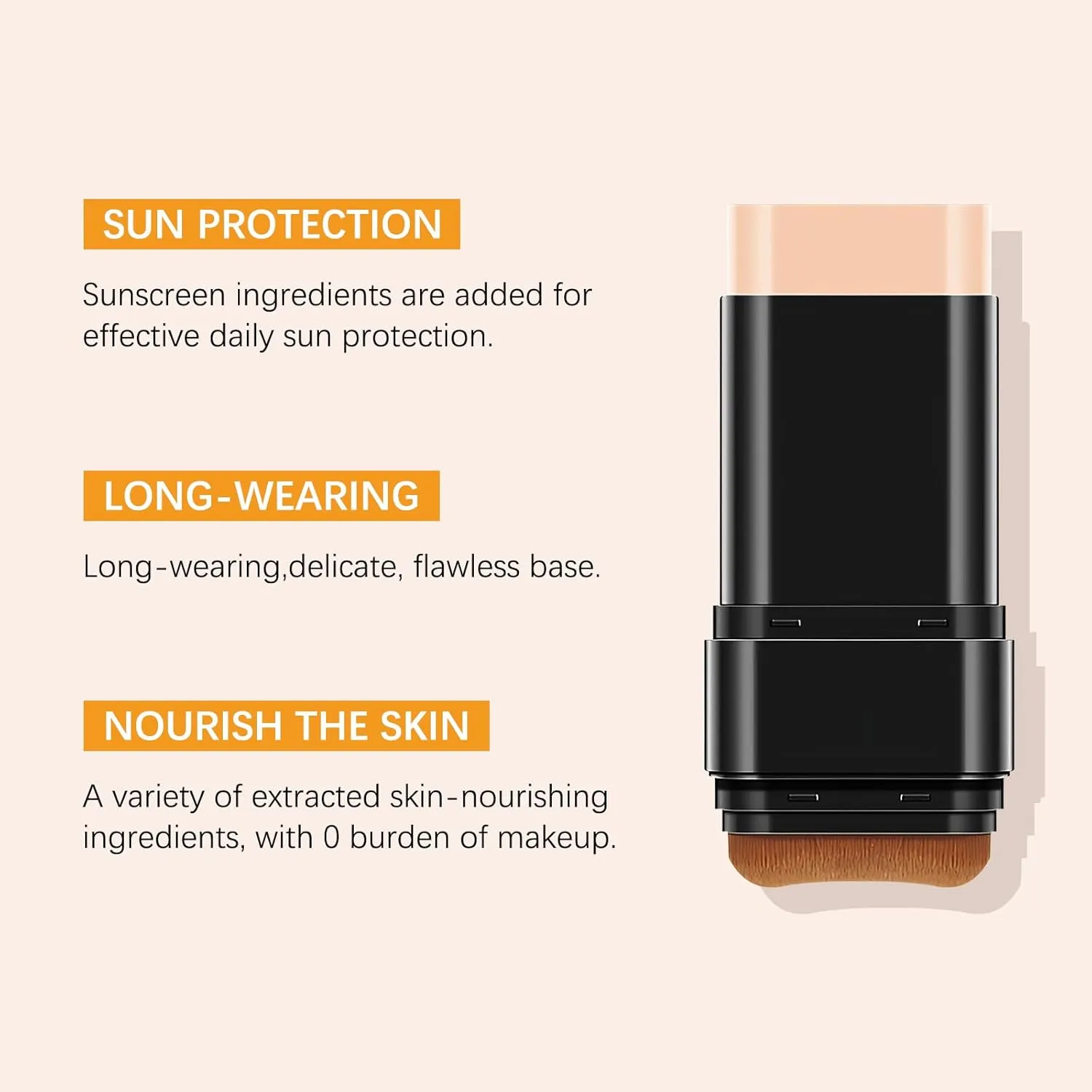 3 In 1-Foundation Stick, Flawless Eraser Foundation Stick With Brush, SPF 50     Multi-Use Makeup Lightweight, Moisturizing Double (Moderate)