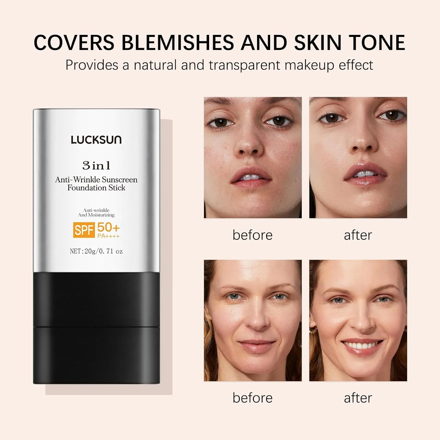 3 In 1-Foundation Stick, Flawless Eraser Foundation Stick With Brush, SPF 50     Multi-Use Makeup Lightweight, Moisturizing Double (Moderate)