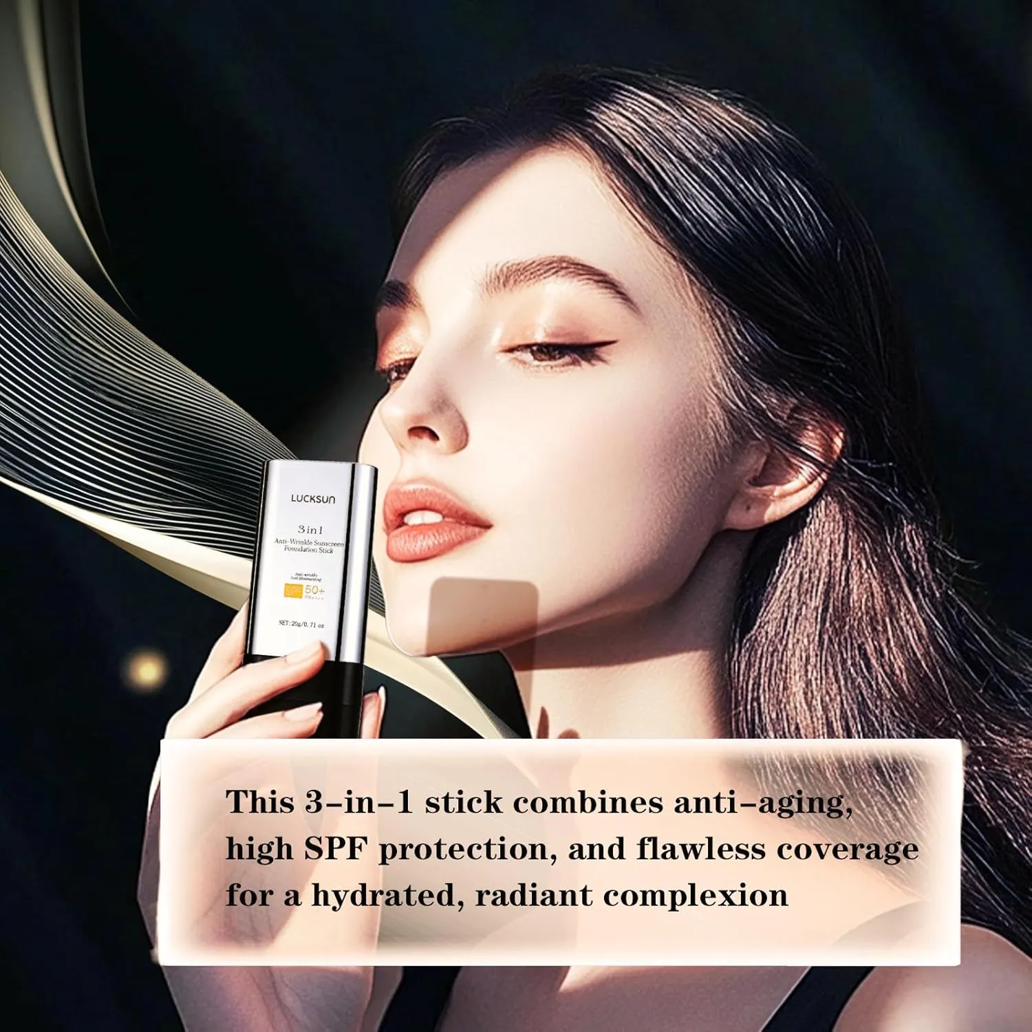 3 In 1-Luxury Anti-Wrinkle Foundation Stick SPF 50  with Brush, 2 PCS Hydrating Non-Sticky Matte Foundation Stick, Travel Size Defense Face and Body Sunscreen Lotion, Medium Color, 1.42 Fl Oz