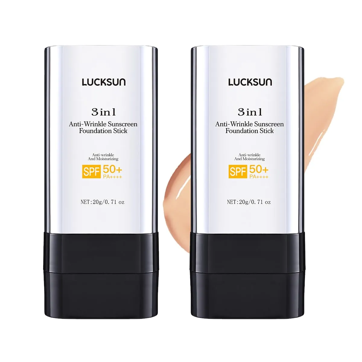 3 In 1-Luxury Anti-Wrinkle Foundation Stick SPF 50  with Brush, 2 PCS Hydrating Non-Sticky Matte Foundation Stick, Travel Size Defense Face and Body Sunscreen Lotion, Medium Color, 1.42 Fl Oz