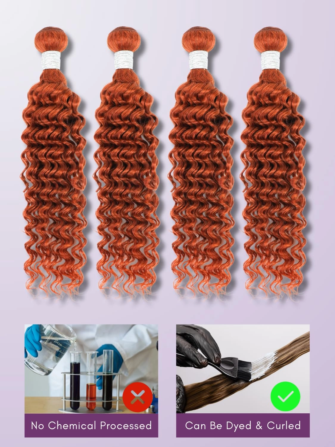 350 Ginger Deep Wave 3 Bundles with Closure Human Hair Deals 12 14 16 12, 10A 100% Virgin Brazilian Weaves Burnt Orange Curly Bundles with 4x4 HD Transparent Lace Closure Pre Plucked Sew In Remy