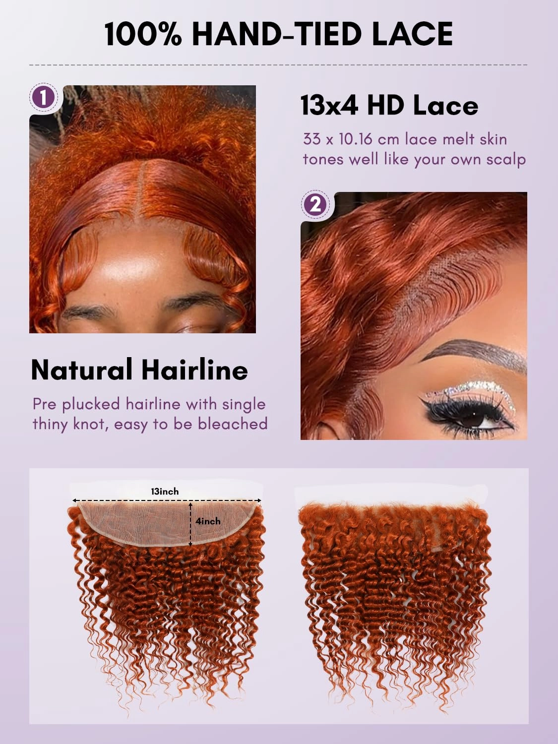350 Ginger Deep Wave 3 Bundles with Frontal Human Hair Deals 10 12 14 10,10A 100% Virgin Brazilian Weaves Burnt Orange Curly Bundles with 13x4 HD Transparent Lace Frontal Pre Plucked Sew In Remy