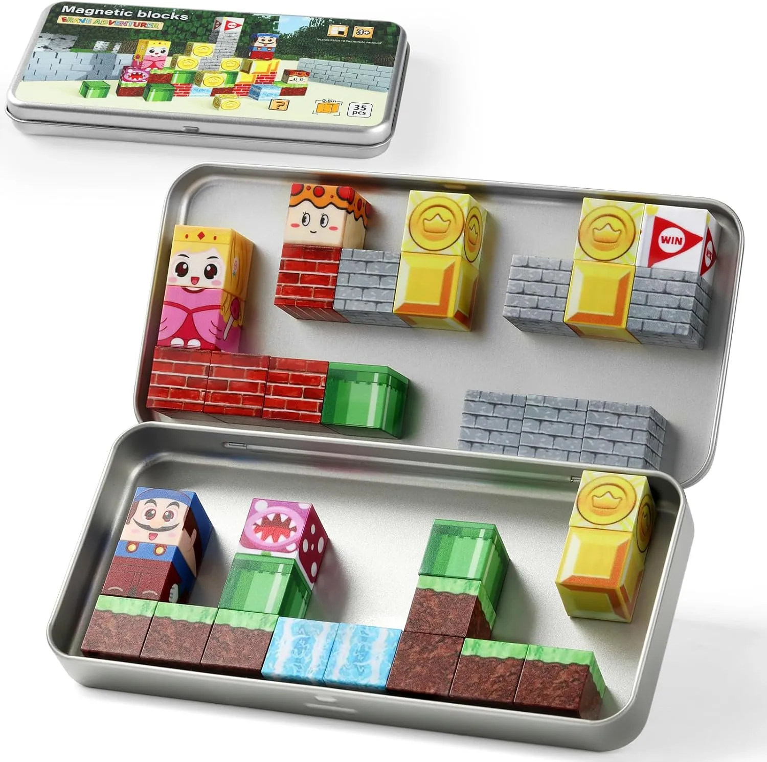 35PCS Magnetic Blocks for Kids 3-8, STEM Educational Travel Set with Iron Box - Portable Building Toddlers 3-5, Sensory Development & Motor Skills Toys for Boys & Girls Ages 3 4 5 6 7 8