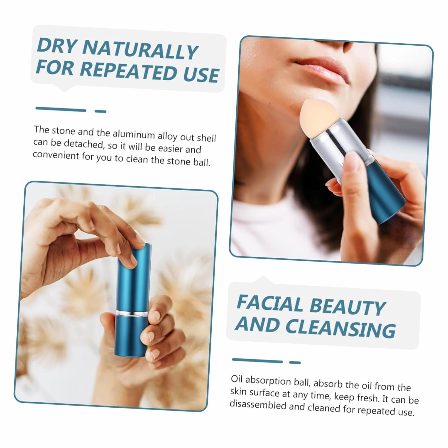 4pcs Oil-absorbing Volcanic Roller Stick Makeup Sponge for Instant Skin Care Dual-use Facial Oil Control Tool for Oily Skin Comfortable Massage Function Practical Makeup