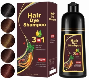 500ML Organic Natural Plant-Based Hair Color Shampoo - Instant 3 in 1 Formula for Fast Color Coverage, Covers Gray/White Hair for Women & Men, 17 Fl Oz (WINE RED)