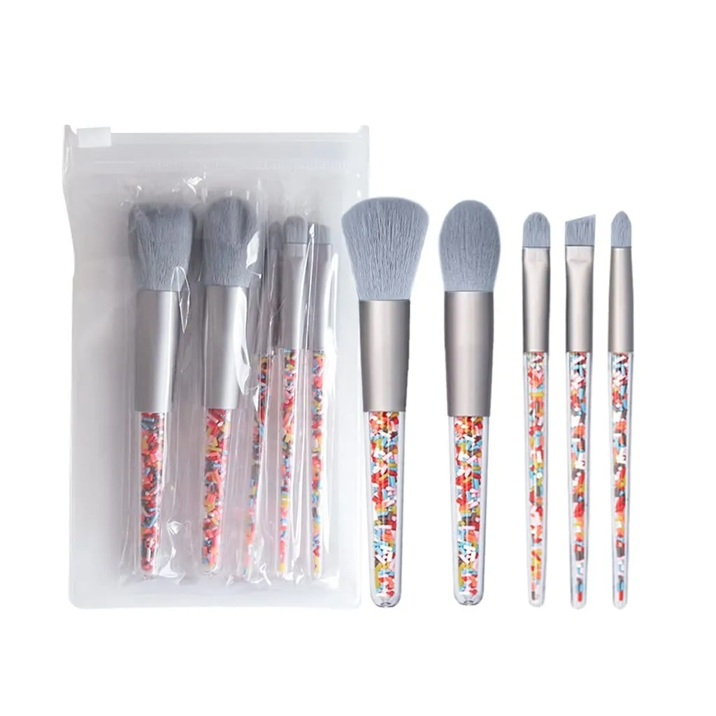5pcs Crystal Makeup Brushes Set Colorful Lovely Foundation Blending Brush Makeup Tool(Argento)