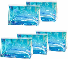5PCS Holographic Clear Makeup Bag Bulk,Zipper Portable Waterproof Toiletry Pouch,Iridescent Storage Cosmetic Bags for Women (Blue-5pcs)