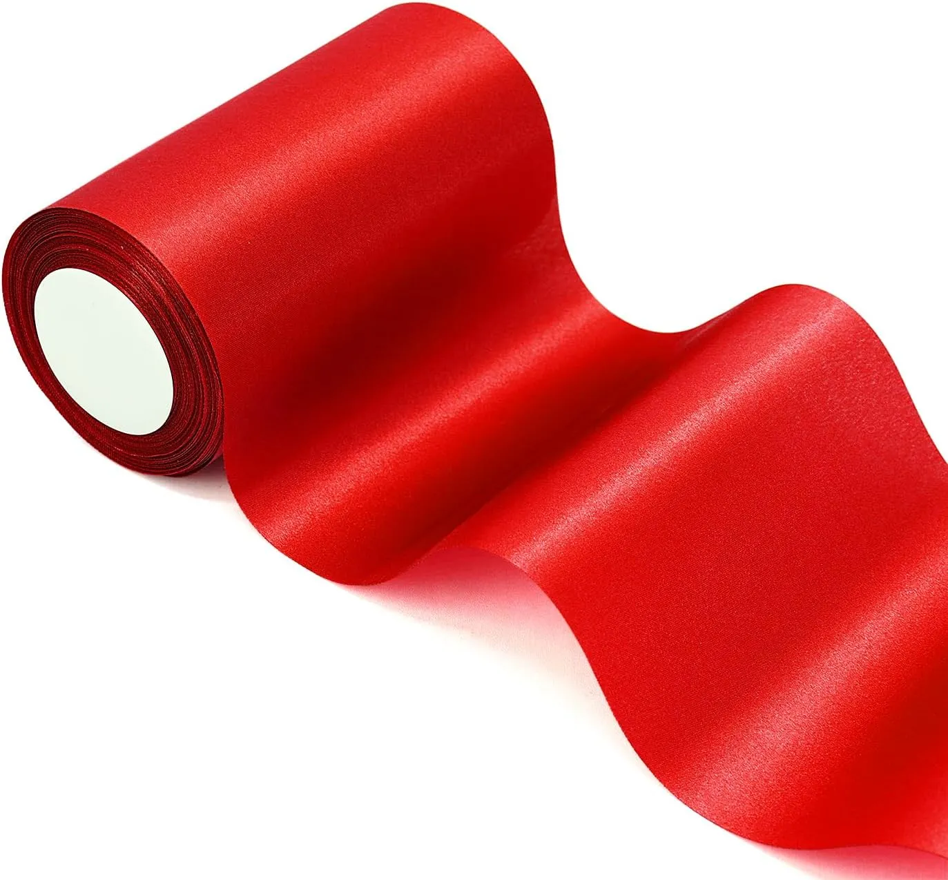 6 inch x 24 Yards Long Red Satin Ribbon, Wide Solid Fabric Ribbons Roll for Christmas Wedding Party Decoration, Opening Ceremony, Gift Wrapping, Craft Car Door Bow, Chair Sash, Indoor Outdoor