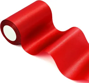 6 inch x 24 Yards Long Red Satin Ribbon, Wide Solid Fabric Ribbons Roll for Christmas Wedding Party Decoration, Opening Ceremony, Gift Wrapping, Craft Car Door Bow, Chair Sash, Indoor Outdoor