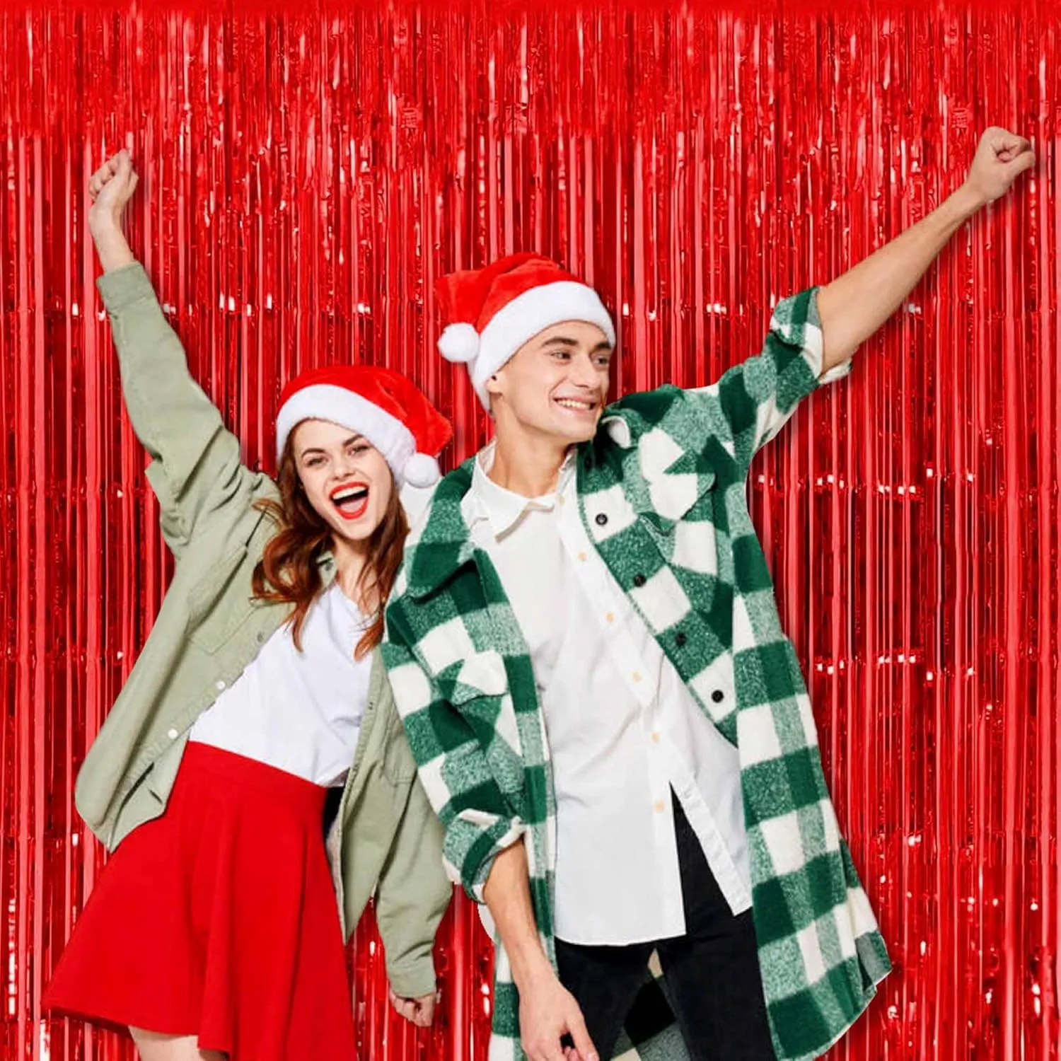 6 Pack Red Foil Fringe Curtains Backdrop, 3.28 x 6.6 Ft Metallic Streamers Tinsel Curtains Background for Photo Booth, Birthday, Halloween, Christmas, Thanksgiving, New Year Party Decorations