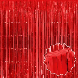 6 Pack Red Foil Fringe Curtains Backdrop, 3.28 x 6.6 Ft Metallic Streamers Tinsel Curtains Background for Photo Booth, Birthday, Halloween, Christmas, Thanksgiving, New Year Party Decorations