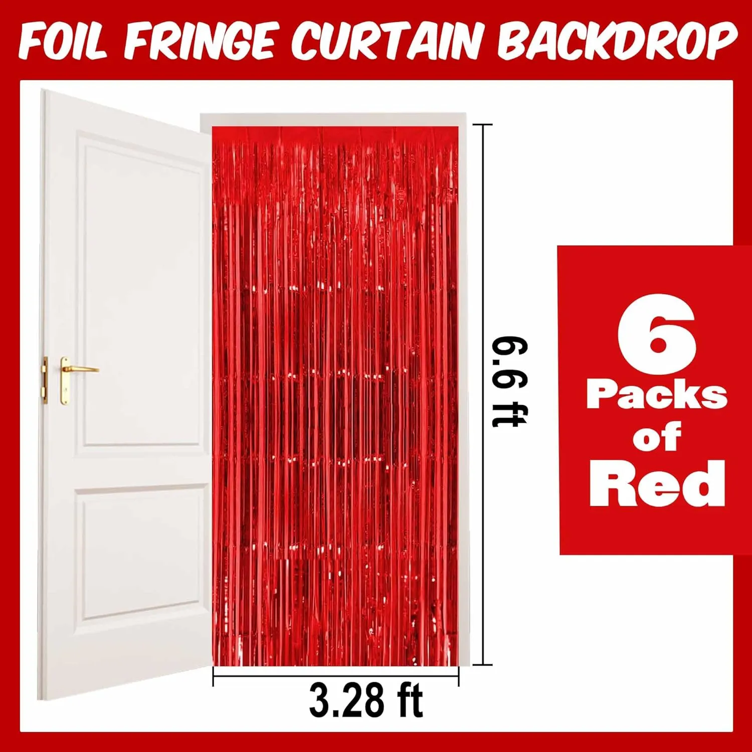 6 Pack Red Foil Fringe Curtains Backdrop, 3.28 x 6.6 Ft Metallic Streamers Tinsel Curtains Background for Photo Booth, Birthday, Halloween, Christmas, Thanksgiving, New Year Party Decorations