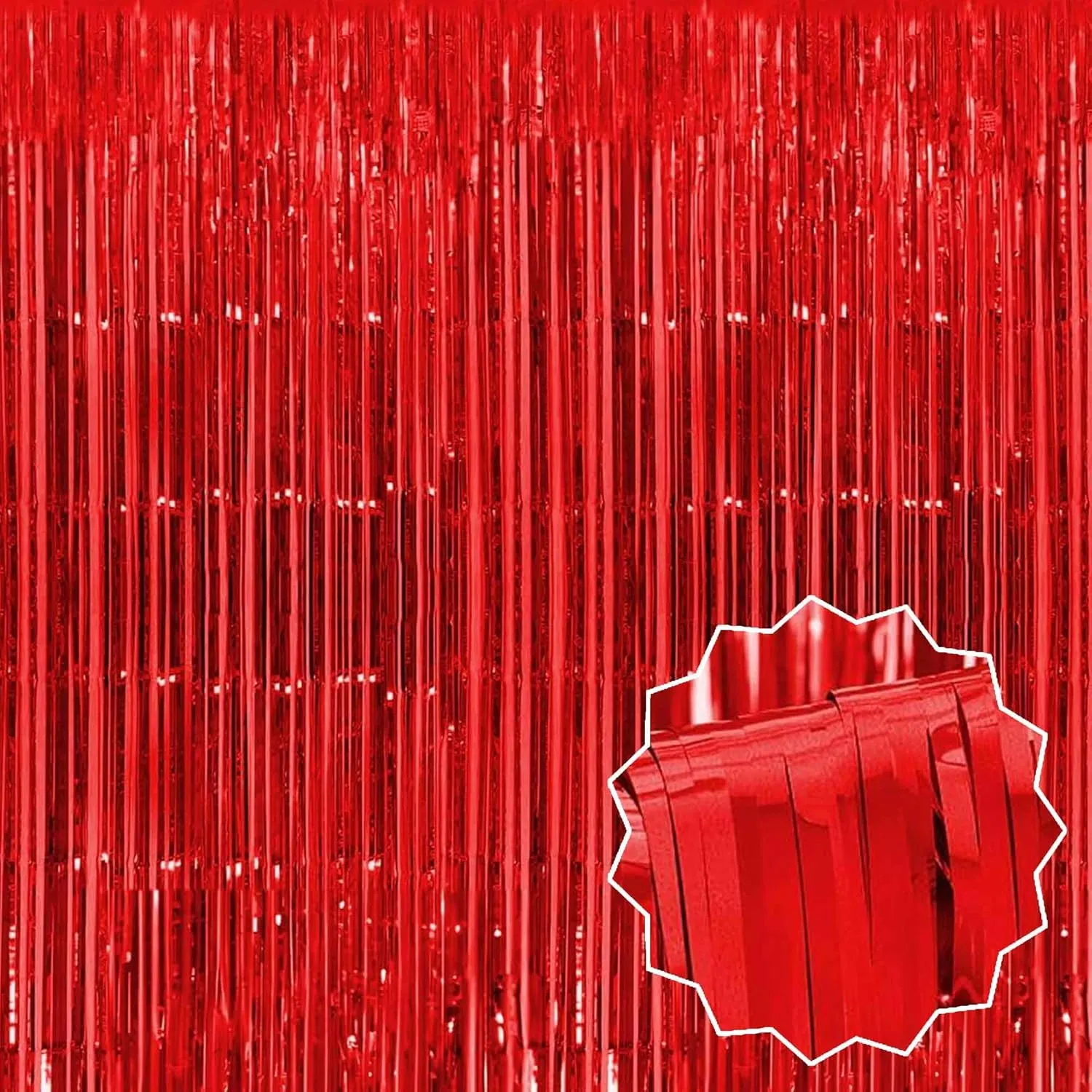 6 Pack Red Foil Fringe Curtains Backdrop, 3.28 x 6.6 Ft Metallic Streamers Tinsel Curtains Background for Photo Booth, Birthday, Halloween, Christmas, Thanksgiving, New Year Party Decorations