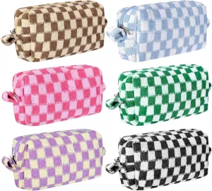 6 PCS Makeup Bag Pouch Checkered Makeup Bag Cosmetic Bag for Women Portable Zipper Make Up Pouch Travel Toiletry Bag Organizer Cute Makeup Brushes Storage Bag for Women Girls