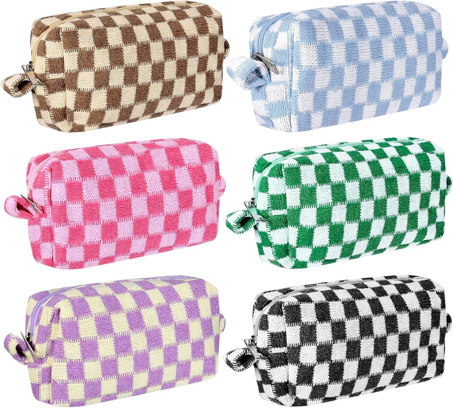 6 PCS Makeup Bag Pouch Checkered Makeup Bag Cosmetic Bag for Women Portable Zipper Make Up Pouch Travel Toiletry Bag Organizer Cute Makeup Brushes Storage Bag for Women Girls