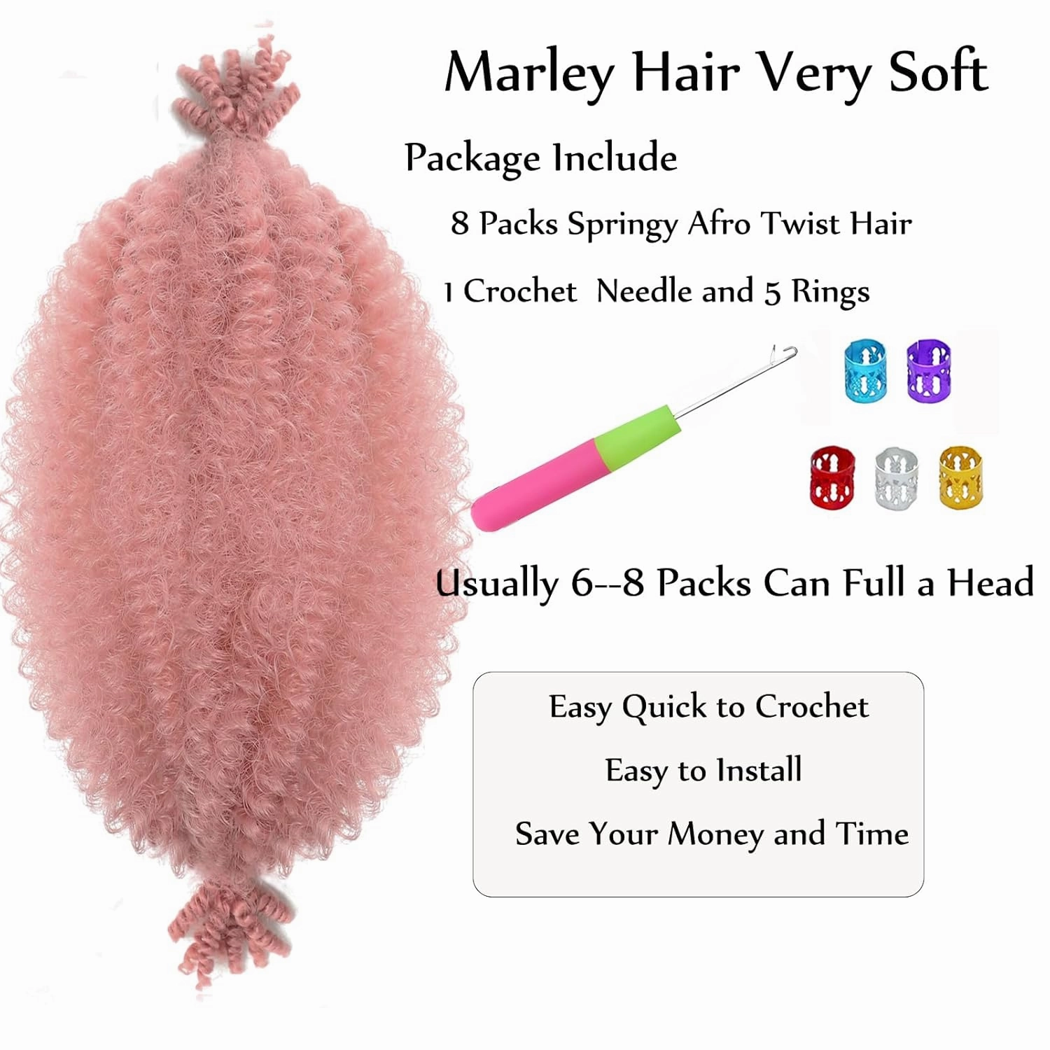 8 Packs Springy Afro Twist Hair Pink Marley Twist Braiding Hair 8 Inch Kinky Twist Short Faux Locs Wrapping Hair for Soft Locs Passion Hair Extensions