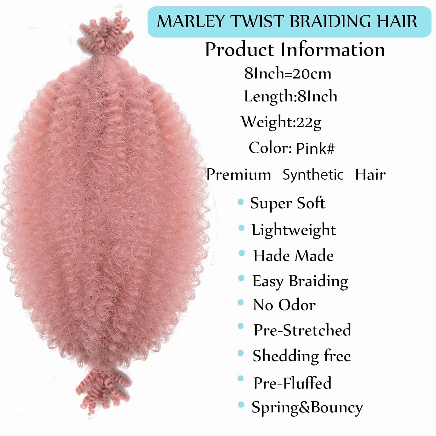 8 Packs Springy Afro Twist Hair Pink Marley Twist Braiding Hair 8 Inch Kinky Twist Short Faux Locs Wrapping Hair for Soft Locs Passion Hair Extensions