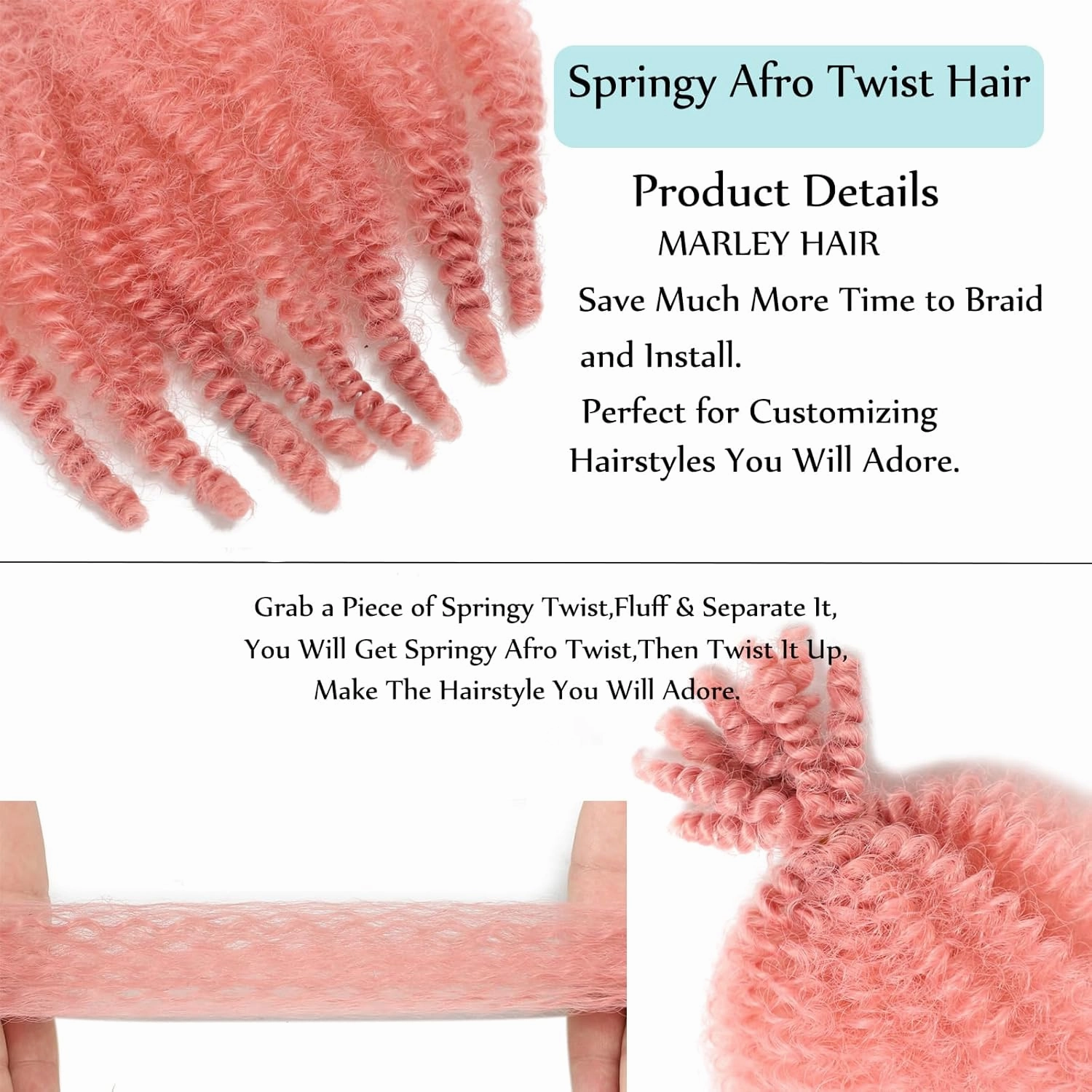 8 Packs Springy Afro Twist Hair Pink Marley Twist Braiding Hair 8 Inch Kinky Twist Short Faux Locs Wrapping Hair for Soft Locs Passion Hair Extensions