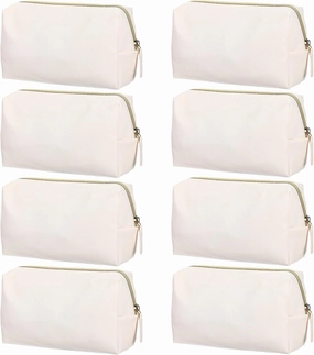 8 Pcs Makeup Pouch with Zipper Beige Cosmetic Bag Personalized Makeup Bag PU Leather Storage Purse for Lady Women Daily Storage Travel Organizer
