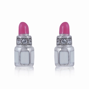 925 Sterling Silver Rhodium Plated Glossy Pink Lipstick Stud For Kids