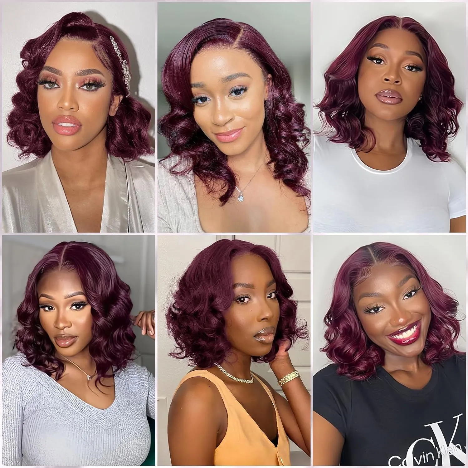 99J Burgundy Bob Wig Human Hair 13x4 Frontal Lace Wig 14 Inch Body Wave HD Lace Front Wigs Human Hair Pre Plucked 180% Density Glueless Wine Red Bob Wigs for Women (99J Burgundy, 14 Inch)