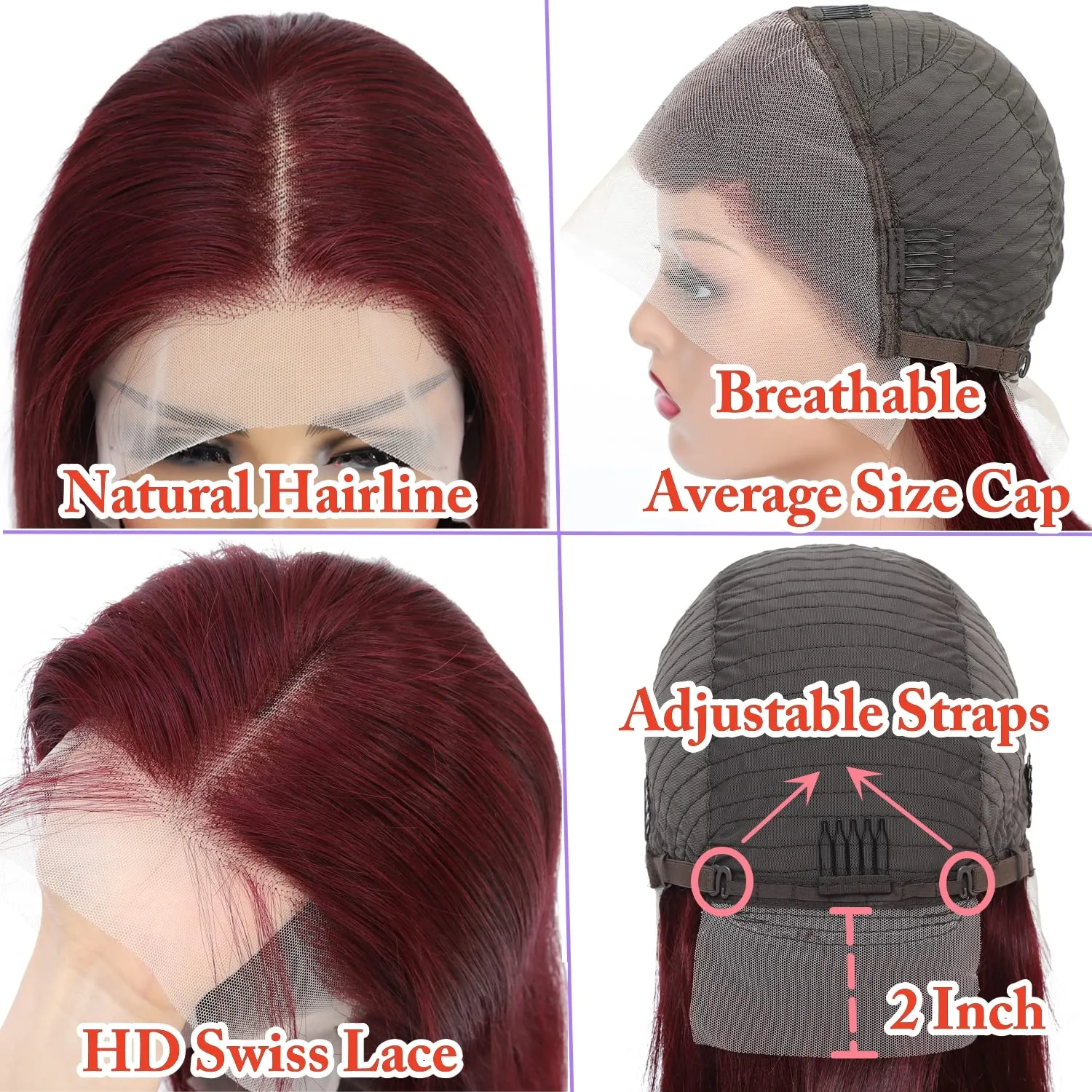 99J Burgundy Lace Front Wigs Human Hair 13x4 HD Lace Frontal Bob Wigs 180% Density Brazilian Straight Short Bob Human Hair Wigs for Black Women Pre Plucked Natural Hairline