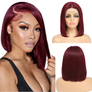 99J Burgundy Lace Front Wigs Human Hair 13x4 HD Lace Frontal Bob Wigs 180% Density Brazilian Straight Short Bob Human Hair Wigs for Black Women Pre Plucked Natural Hairline