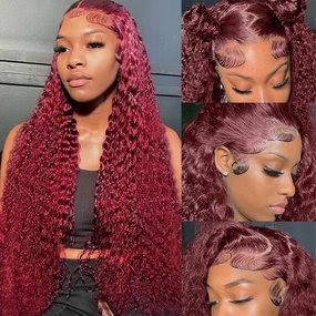 99J Burgundy 13x6 Lace Front Wigs Human Hair 18 Inch Deep Wave Lace Front Wigs Human Hair Pre Plucked Red Curly Human Hair Wig 200% Density Colored Lace Frontal Glueless for Women