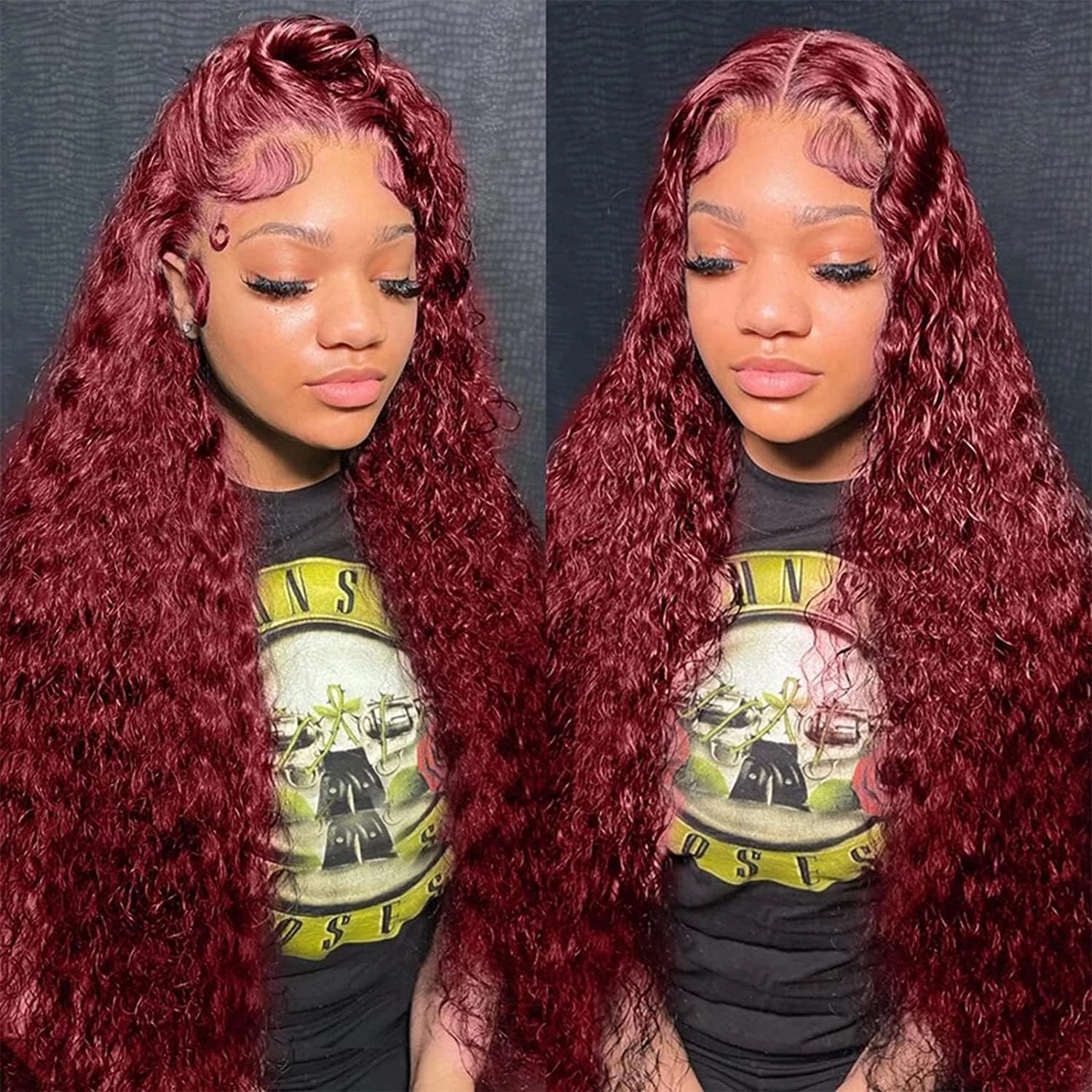 99J Burgundy 13x6 Lace Front Wigs Human Hair 18 Inch Deep Wave Lace Front Wigs Human Hair Pre Plucked Red Curly Human Hair Wig 200% Density Colored Lace Frontal Glueless for Women