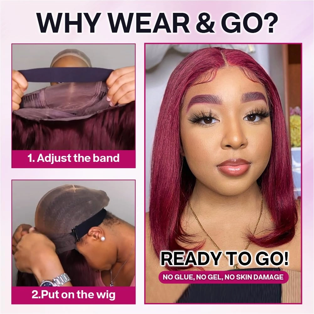 99j Burgundy 18 Inch Glueless Wig 5x5 Hd Lace Closure Wigs Human Hair Bob Wig Human Hair Glueless Bob Wigs For Black Women Red Burgundy 5 5 Bob Wig 200 Density