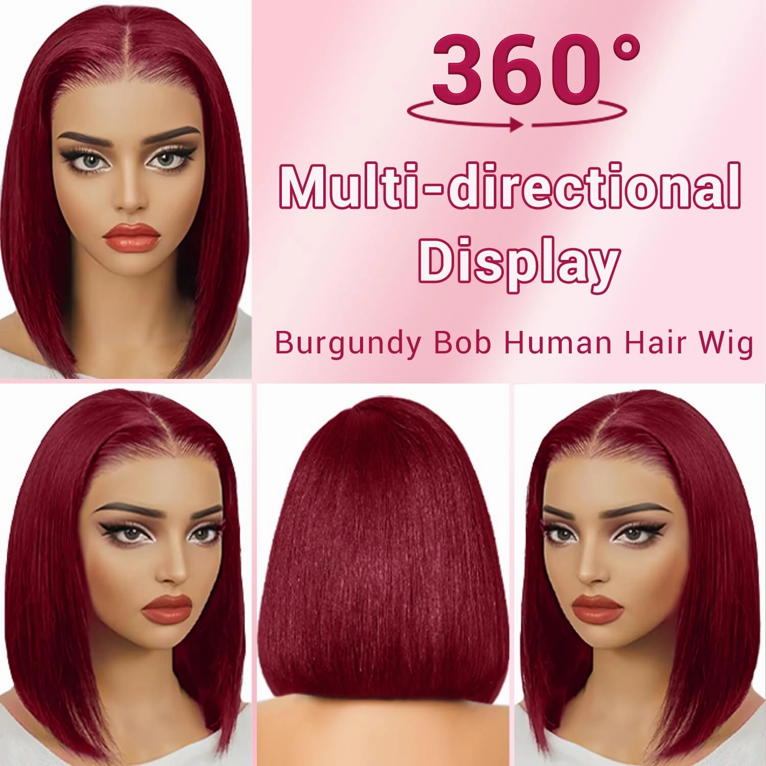 99j Burgundy Bob Glueless Wear and Go Wigs Human Hair 12 Inch 9x6 HD Lace Closure 99j Glueless Bob Wig Pre Plucked Pre Cut Red Short Bob Wig Human Hair Pre Bleached 220% Density for Women