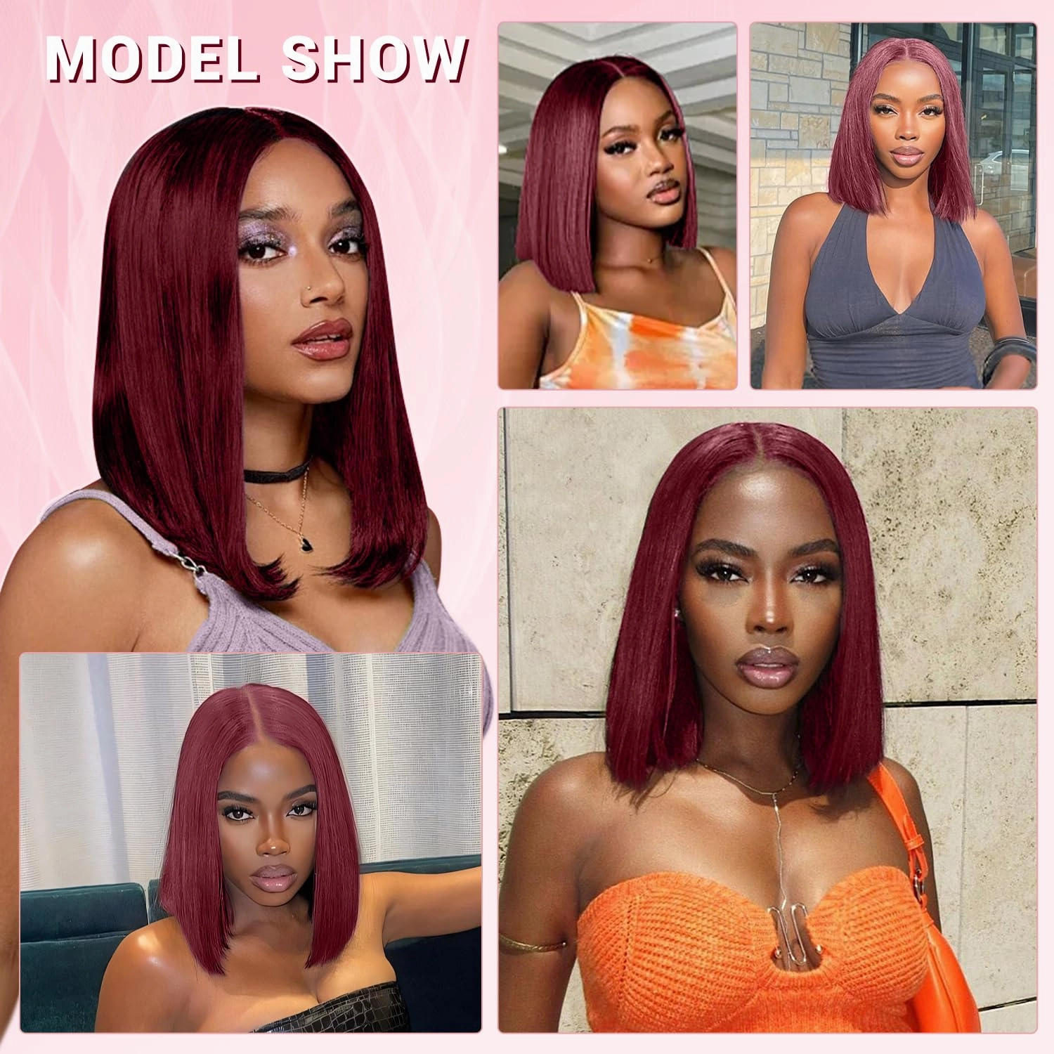 99j Burgundy Bob Glueless Wear and Go Wigs Human Hair 12 Inch 9x6 HD Lace Closure 99j Glueless Bob Wig Pre Plucked Pre Cut Red Short Bob Wig Human Hair Pre Bleached 220% Density for Women