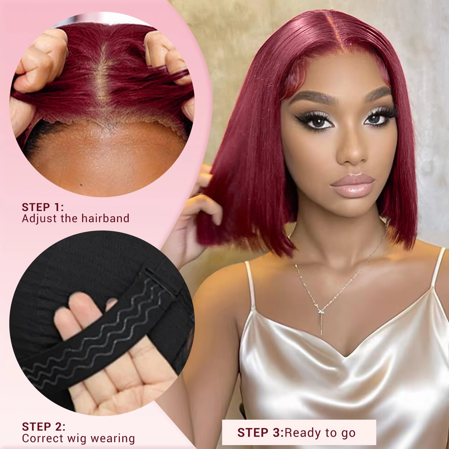 99j Burgundy Bob Glueless Wear and Go Wigs Human Hair 12 Inch 9x6 HD Lace Closure 99j Glueless Bob Wig Pre Plucked Pre Cut Red Short Bob Wig Human Hair Pre Bleached 220% Density for Women