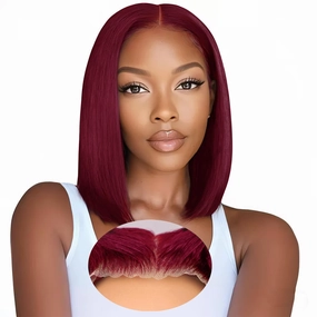 99j Burgundy Bob Glueless Wear and Go Wigs Human Hair 12 Inch 9x6 HD Lace Closure 99j Glueless Bob Wig Pre Plucked Pre Cut Red Short Bob Wig Human Hair Pre Bleached 220% Density for Women