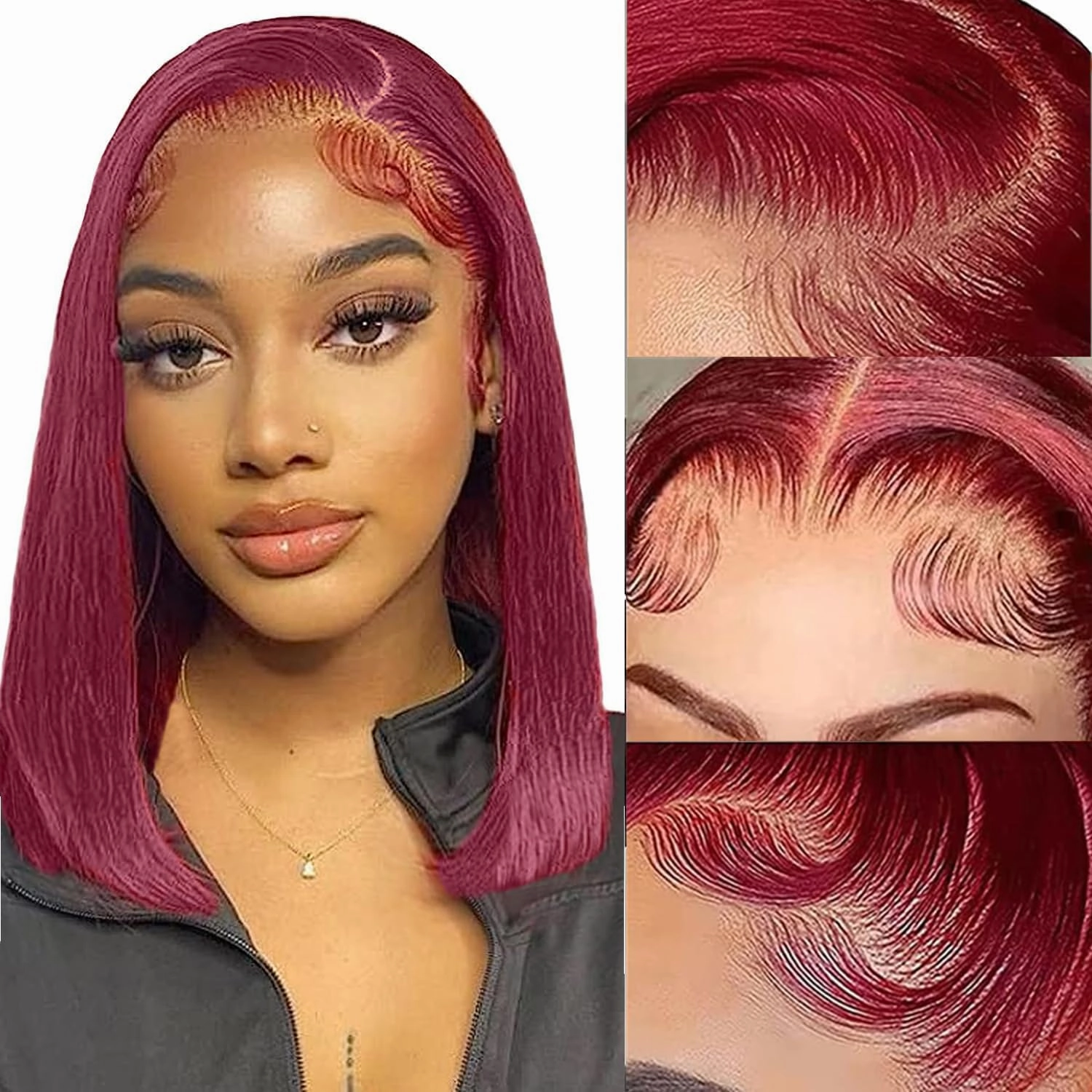 99J Burgundy Lace Front Wigs Human Hair Pre Plucked 14 Inch Red Bob Wig Human Hair 13x4 Frontal Lace Wig HD Human Hair Wigs for Women Wine Red Color (14 Inch, Burgundy 99J)