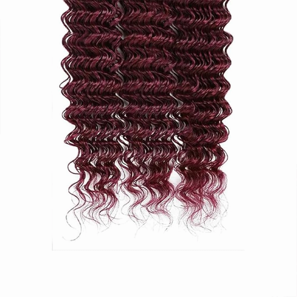 99j Deep Wave Bundles Human Hair Burgundy Deep Wave Bundles Wine Red Brazilian Hair Extensions Weave Wet and Wavy Soft Silky for Black Woman 14 16 18 Inch
