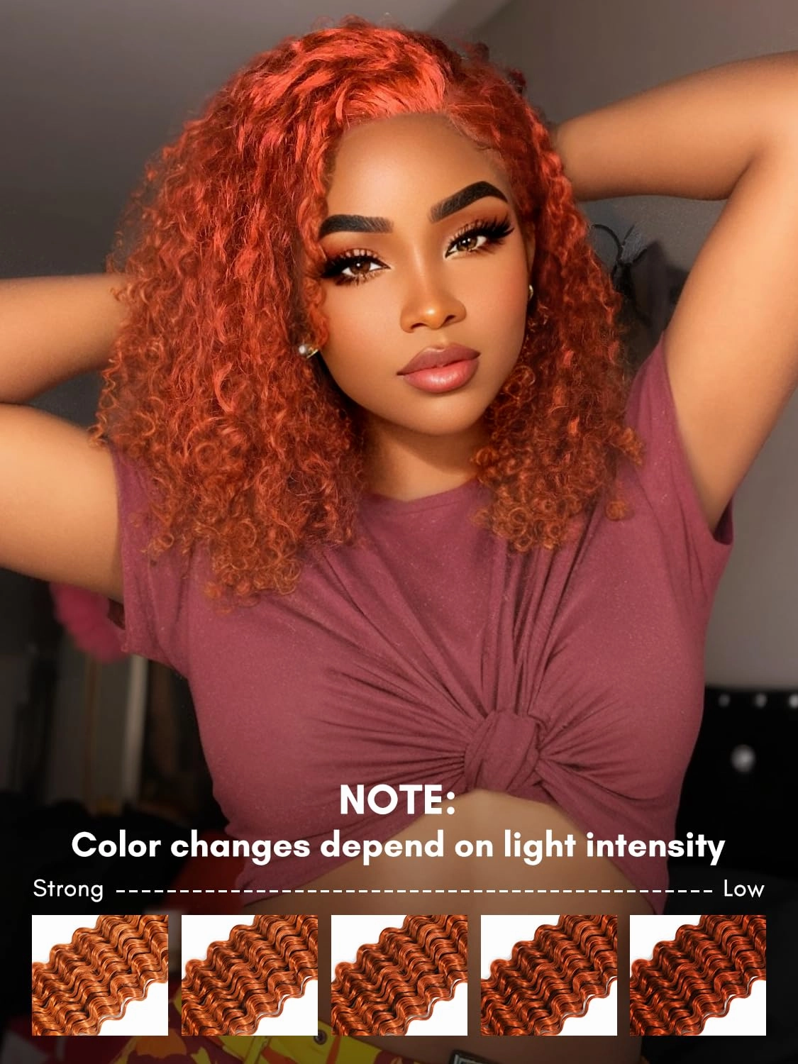 #350 Ginger Deep Wave Single Bundles Human Hair, 10A 100% Unprocessed Virgin Brazilian Weaves Burnt Orange Curly Bundles Thick Track Colored Water Wavy Human Hair Extensions Sew In 12 Inch Remy