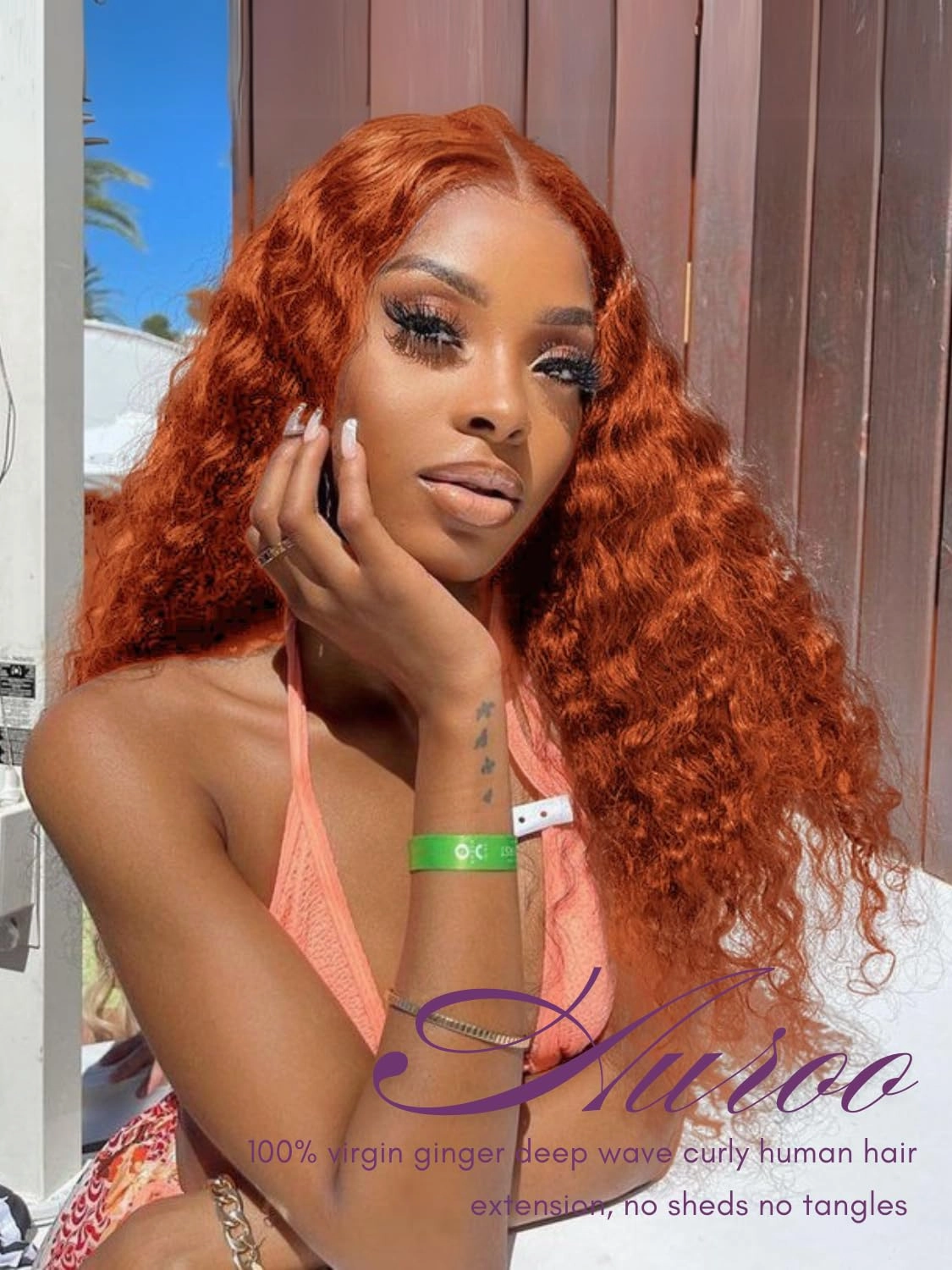 #350 Ginger Deep Wave Single Bundles Human Hair, 10A 100% Unprocessed Virgin Brazilian Weaves Burnt Orange Curly Bundles Thick Track Colored Water Wavy Human Hair Extensions Sew In 12 Inch Remy