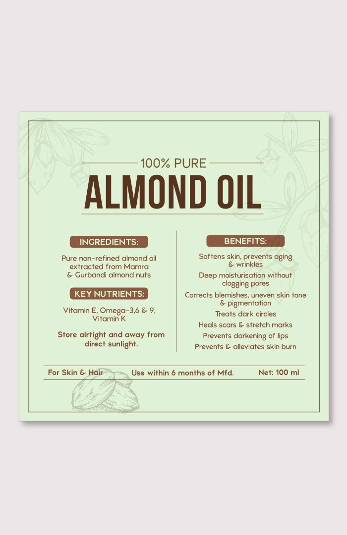 <strong>Pure Almond <i>(Badam)</i> Oil</strong><br><i>Non-Refined, LLP Free</i>