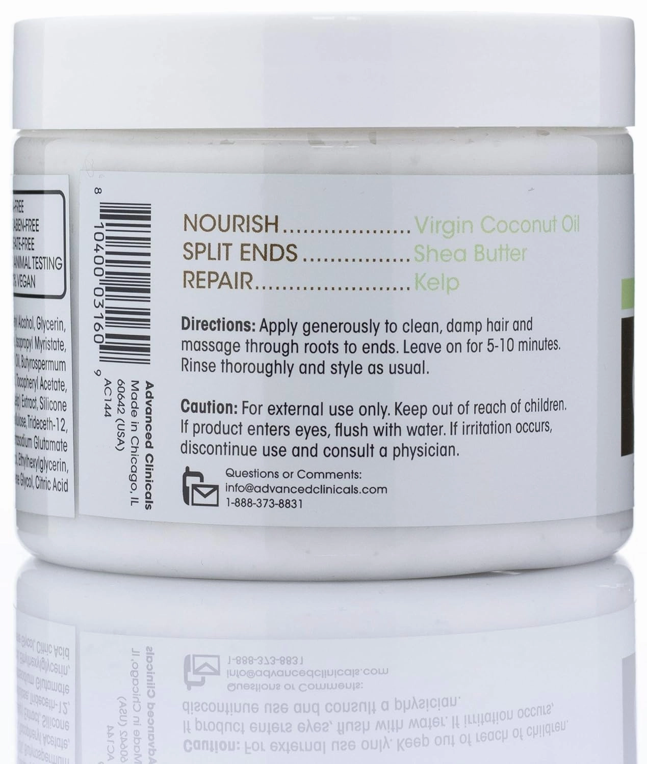 Advanced Clinicals Coconut Oil Hair Treatment, Deep Hydration Hair Repair Mask & Moisturizing Conditioner for Dry, Color Treated & Weak Hair - Boosts Growth w/ Shea Butter & Kelp, 24 fl oz, 2-Pack